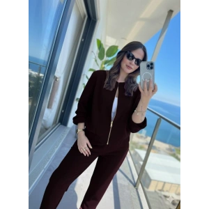 Kadın Uzun Kollu önden Fermuarlı Modal Ceket Ve Pantolon Ikili Takım