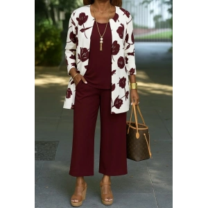 Kadın Uzun Kollu önü Açık Modal Ceket Kolsuz Viskon Iki Iplik Bluz Ve Pantolon üçlü Takım