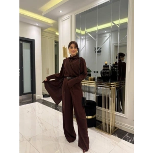 Kadın Uzun Kollu şal Detaylı Bluz Ve Pantolon Kemer Dahil Ikili Takım