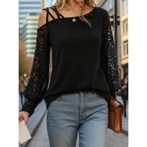 Kadın Uzun Kollu Tek Omuzu çapraz şerit Detaylı Viskon Iki Iplik Bluz