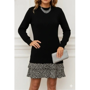 Kadın Uzun Kollu üst şardonlu Kaşkorse Alt Süprem Desenli Elbise