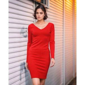 Kadın Uzun Kollu V Yaka ırt Dekolteli cuba Dalgıç Kumaş Mini Elbise