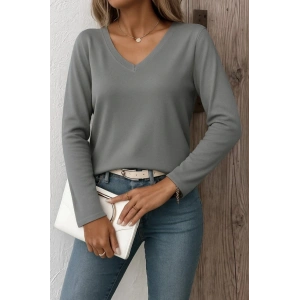 Kadın Uzun Kollu V Yaka Triko Bluz