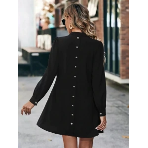 Kadın Uzun Kollu V Yakalı Arkadan Düğmeli Mini Ithal Krep Elbise