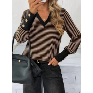 Kadın Uzun Kollu V Yakalı Desenli Süprem Bluz