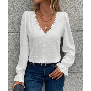 Kadın Uzun Kollu V Yakalı önden Düğmeli Bluz