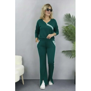 Kadın Uzun Kollu V Yakalı şerit Detaylı Viskon Iki Iplik Bluz Ve Pantolon Ikili Takım