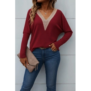 Kadın Uzun Kollu V Yakalı Yarasa Kollu Viskon Bluz