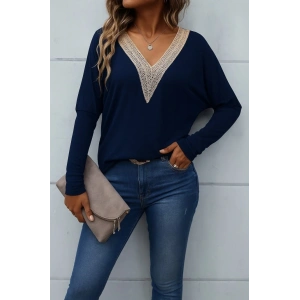 Kadın Uzun Kollu V Yakalı Yarasa Kollu Viskon Bluz