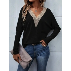 Kadın Uzun Kollu V Yakalı Yarasa Kollu Viskon Bluz