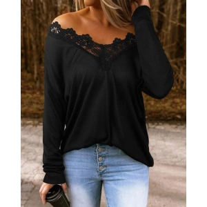 Kadın Uzun Kollu Yaka Güpür Detay Viskon Bluz