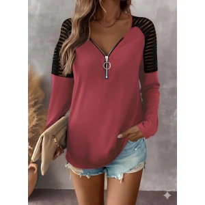 Kadın Uzun Kollu Yakadan Fermuarlı Viskon Bluz