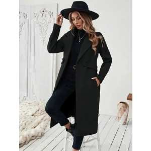 Kadın Uzun Kollu Yakalı Belde şerit Düğme Detaylı Cepli Mini Kaşe Kaban