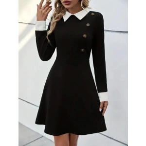 Kadın Uzun Kollu Yakalı Düğmeli Kısa Modal Mini Elbise