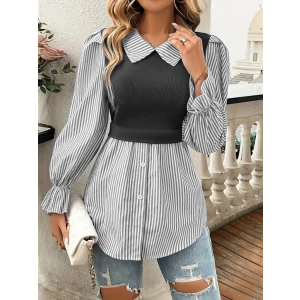 Kadın Uzun Kollu Yakalı önden Düğmeli Ottoman Bluz