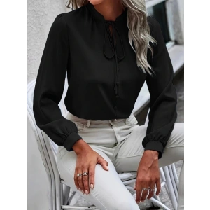 Kadın Uzun Kollu Yakalı Yakadan Bağcıklı Düğmeli Sandy Bluz