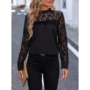 Kadın Uzun Kollu Yarı Balıkçı Yaka Dantelli Sandy Bluz