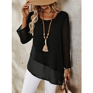 Kadın Uzun Kollu Yuvarlak Asimetrik Detaylı şifon Bluz