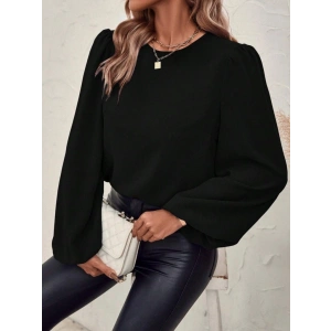 Kadın Uzun Kollu Yuvarlak Yaka Arkadan Bağcıklı Salaş Ithal Krep Bluz