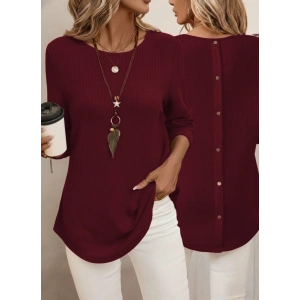 Kadın Uzun Kollu Yuvarlak Yaka Arkadan Düğmeli Waffle Bluz