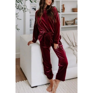 Kadın Uzun Kollu Yuvarlak Yakalı Kadife Bluz Ve Pantolon Takım