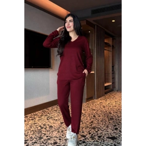Kadın V Yaka Bluz Ve Pantolon Ikili Takım