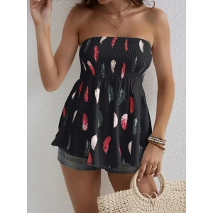 Kadın Yaprak Desenli Göğsü Gipeli Mosskrep Straplez Bluz