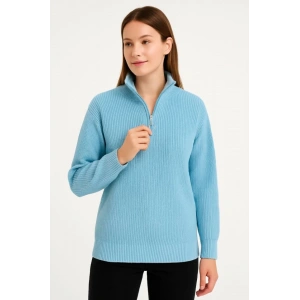 KADIN Yarım Fermuarlı Triko Kazak – elanik Örgü, Dik Yaka, Pamuklu Dokuma, Oversize Uzun Kollu Kışlık odel  Bebe avisi