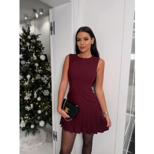 Kadın Yılbaşı özel Bisiklet Yaka Kolsuz Eteği Pileli ini Elbise