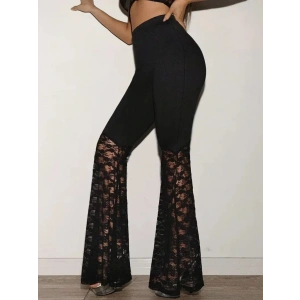 Kadın Yüksek Bel Dantel Detaylı Dalgıç Pantolon