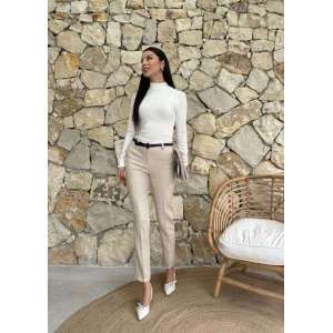 Kadın Yüksek Bel Dar Paça Kemer Dahil Kumaş Pantolon