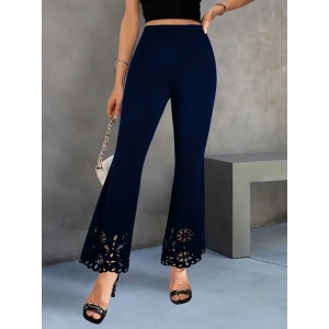 Kadın Yüksek Bel Paçaya Doğru Genişleyen Lazer çiçek Kesim Detaylı Ithal Krep Pantolon