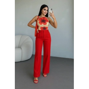 Kadın Yüksek Bel Plise Detay Bol Paça Pantolon