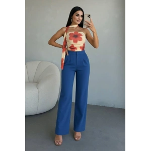 Kadın Yüksek Bel Plise Detay Bol Paça Pantolon