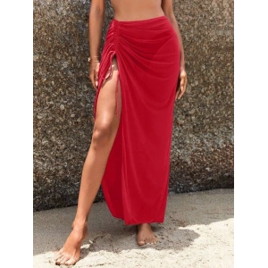 Kadın Yüksek Bel Yandan Büzgülü Uzun Tül Detaylı Pareo