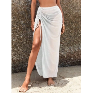 Kadın Yüksek Bel Yandan Büzgülü Uzun Tül Detaylı Pareo