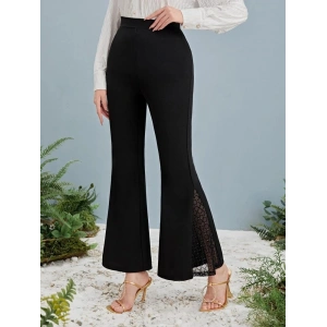 Kadın Yüksek Bel Yanları Tül Detaylı Dalgıç Tayt Pantolon