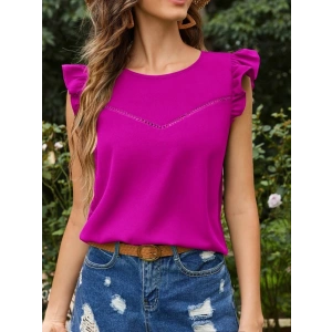 Kadın Yuvarlak Yaka Kolları Fırfırlı Krep Bluz