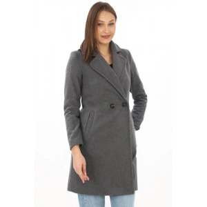 Kaşe Kaban – Siyah Yünlü Dokuma, Kruvaze Yaka, Astarlı, Cepli, Kuşaklı Uzun Boy Tesettür Uyumlu Kışlık Şık Kaban  Füme