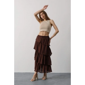 Katlı Kesim Uzun Etek  Kahve