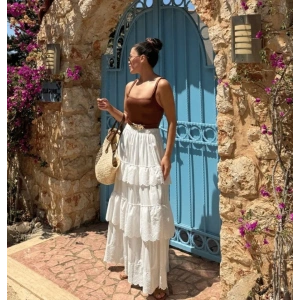 Katlı Pileli Etek  Ekru