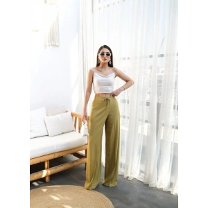 Keten Önü Çapraz Parçali asti̇kli̇ Ve Bağcikli Geni̇ş Paça Pantolon