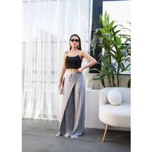 Keten Önü Çapraz Parçali Lasti̇kli̇ Ve Bağcikli Geni̇ş Paça Pantolon