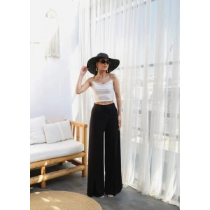 Keten Önü Çapraz Parçali Lasti̇kli̇ Ve Bağcikli Geni̇ş Paça Pantolon