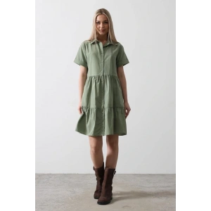 Kısa Kol Düğmeli Elbise  Haki