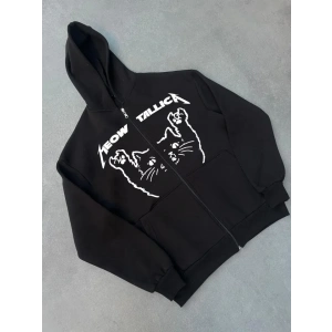 Kışlık Baskılı Fermuarlı Kapüşonlu Hırka  iyah