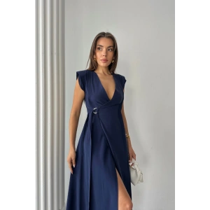 KRUVAZE VATKALI KOLSUZ ELBİSE ODAL KUAŞ  Lacivert