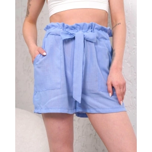 Kuşaklı keten şort mavi s255265