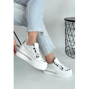 Lawin Beyaz Cilt Beyaz Simli Bağcıklı Spor Ayakkabı