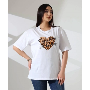 Leopar kalp baskılı tişört